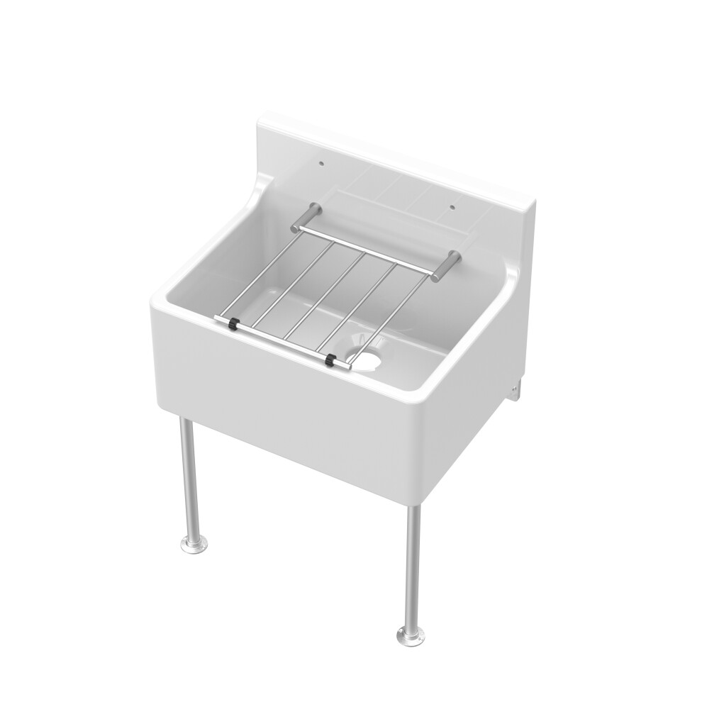Single Bowl Fireclay Cleaner Sink with Grill & Legs, 515mm x 382mm x 393mm - White/Chrome - Balterley