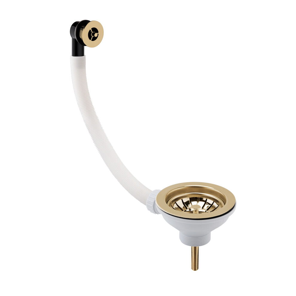 90mm - Fireclay Kitchen Sink Basket Strainer Waste with Overflow - Brushed Brass