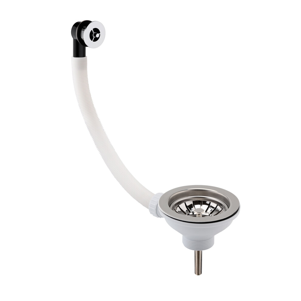 90Mm - Fireclay Kitchen Sink Basket Strainer Waste With Overflow - Chrome 5056462659497