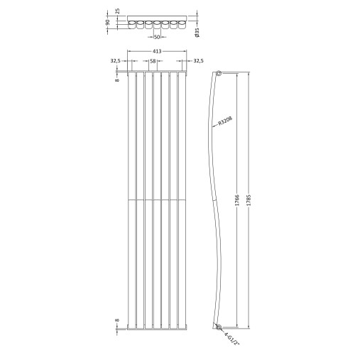 Balterley Wave Vertical Single Panel Radiator - 1785mm x 413mm - 2164 BTU - Gloss White- Balterley 1