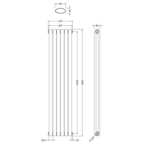 Balterley Vertical Double Panel Radiator - 1500mm x 383mm - 3105 BTU - Gloss White 1