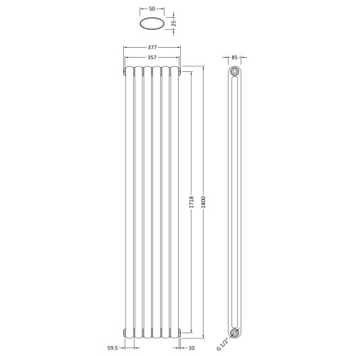 Balterley Vertical Double Panel Radiator - 1800mm x 383mm - 3713 BTU - Anthracite 1