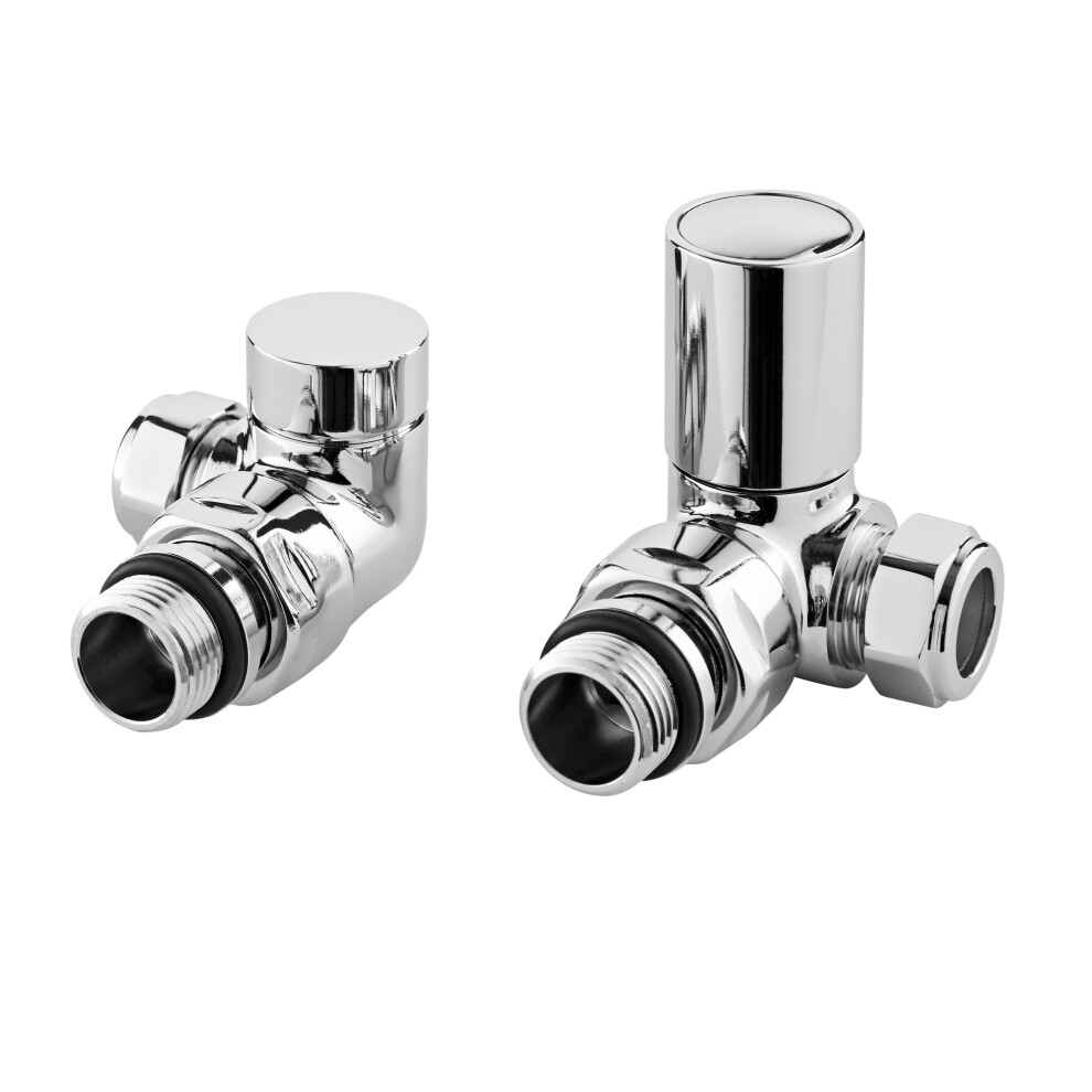 Corner Minimalist Round Radiator Valves, Sold In Pairs - Chrome