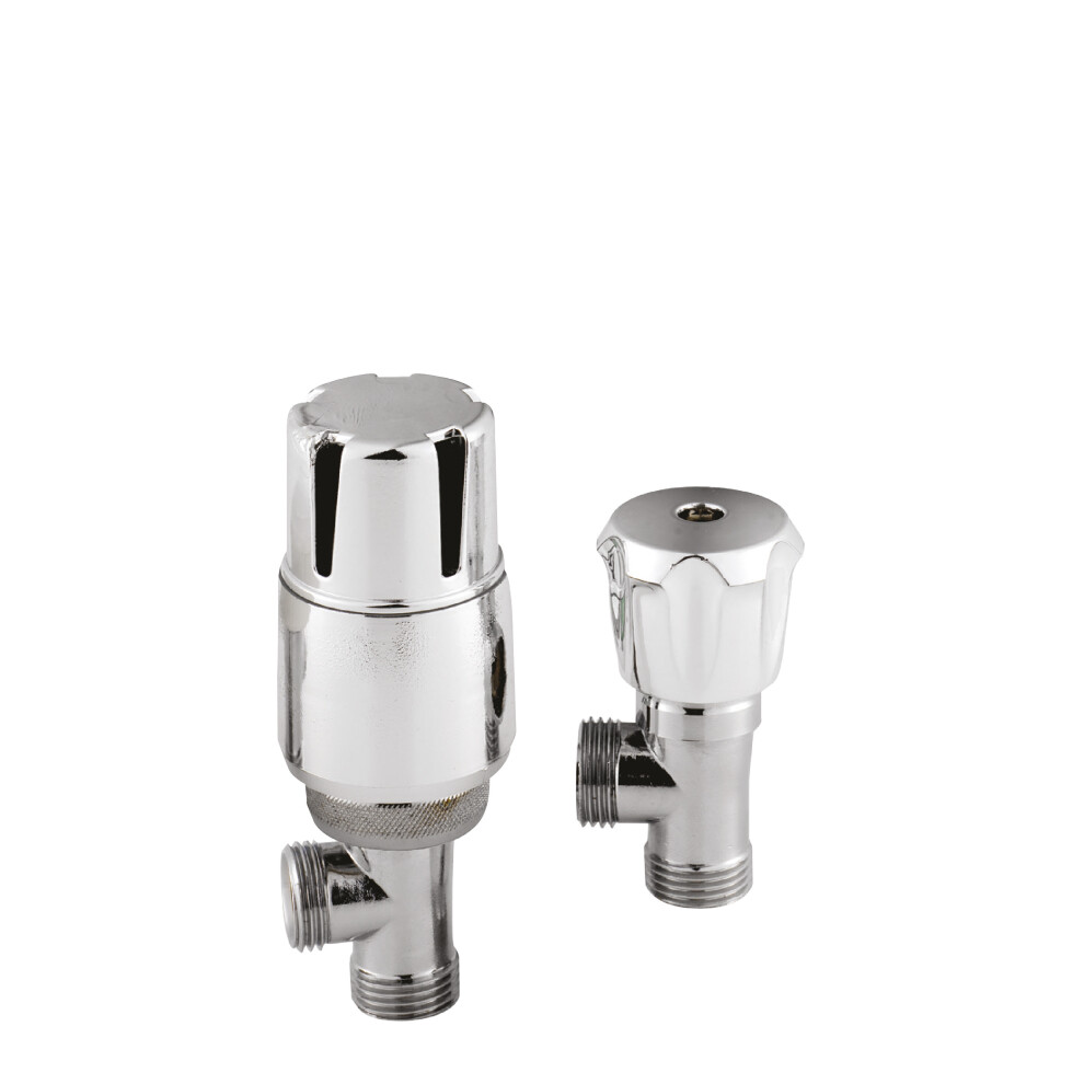 Angled Thermostatic Radiator Valves, Sold in Pairs - Chrome