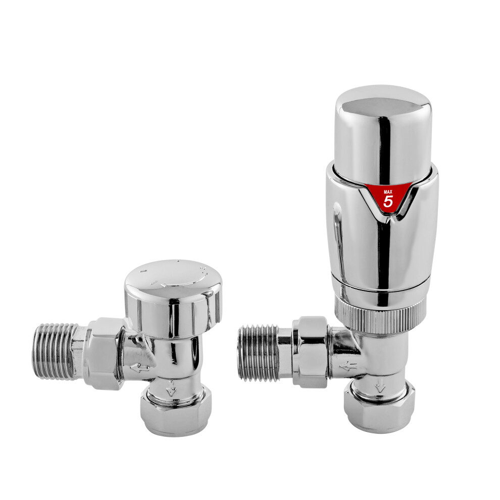 Luxury Angled Thermostatic Radiator Valves, Sold in Pairs - Chrome