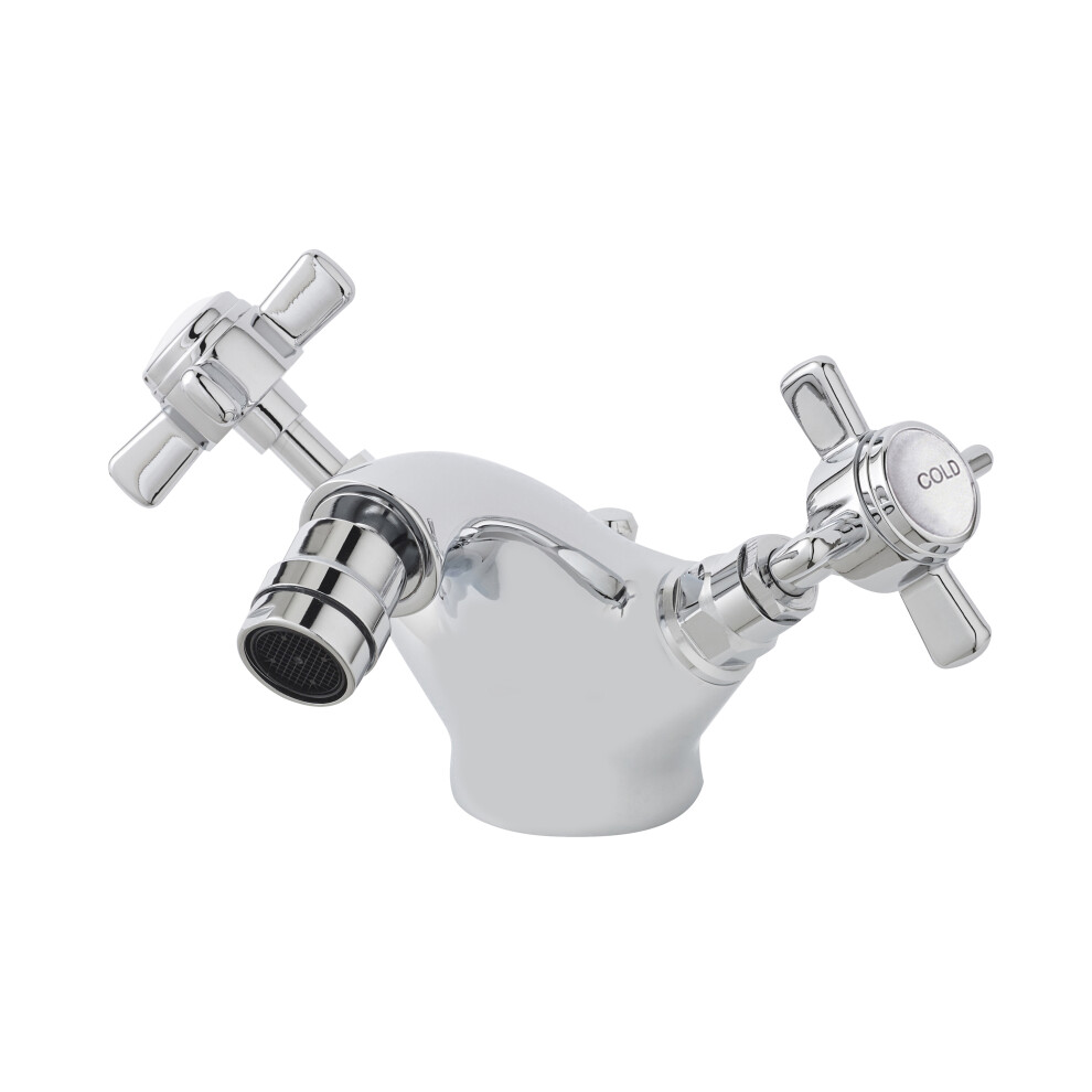 Traditional Crosshead Handle Deck Mounted Bidet Tap with Pop Up Waste - Chrome