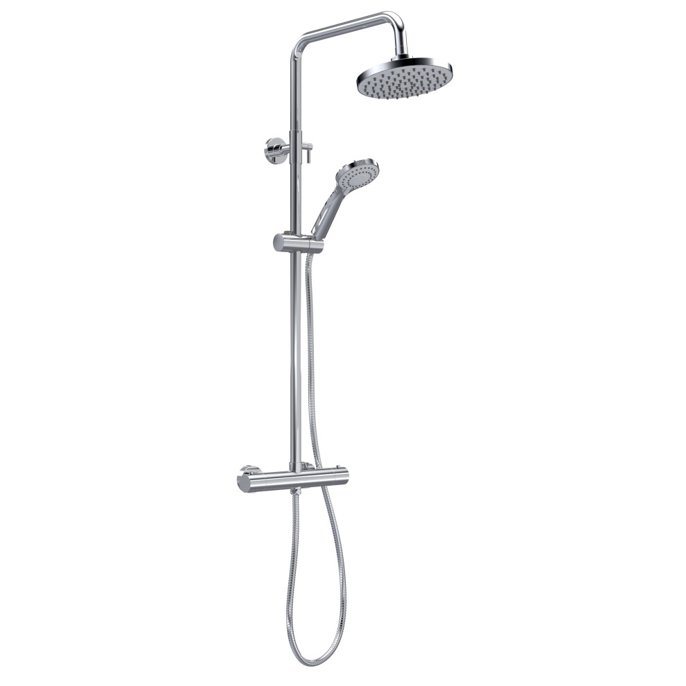 Round Thermostatic Shower Kit with Fixed Head & Adjustable Handset - Chrome