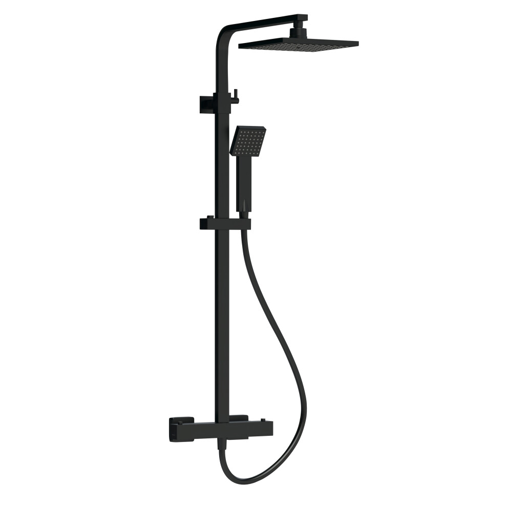 Square Thermostatic Shower Kit with Fixed Head & Adjustable Handset - Matt Black