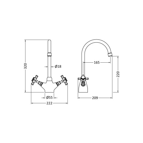 Balterley Mono Two Crosshead Handle Sink Mixer Tap - Chrome 1