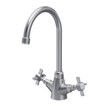 Traditional Mono Mixer Kitchen Tap with Crosshead Handles - Brushed Nickel