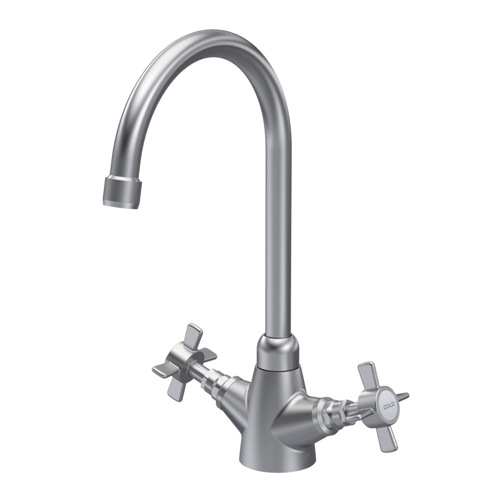 Traditional Mono Mixer Kitchen Tap With Crosshead Handles - Brushed Nickel 5056678433003