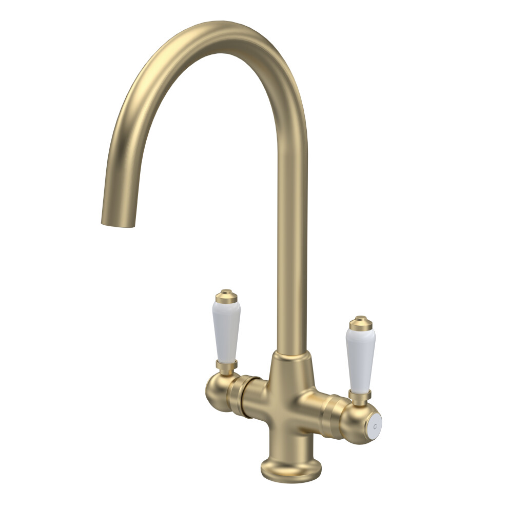 Traditional Mono Mixer Kitchen Tap with Lever Handles - Brushed Brass