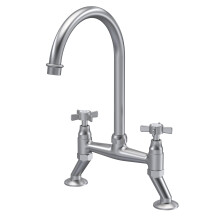 Traditional Bridge Mixer Kitchen Tap with Crosshead Handles - Brushed Nickel