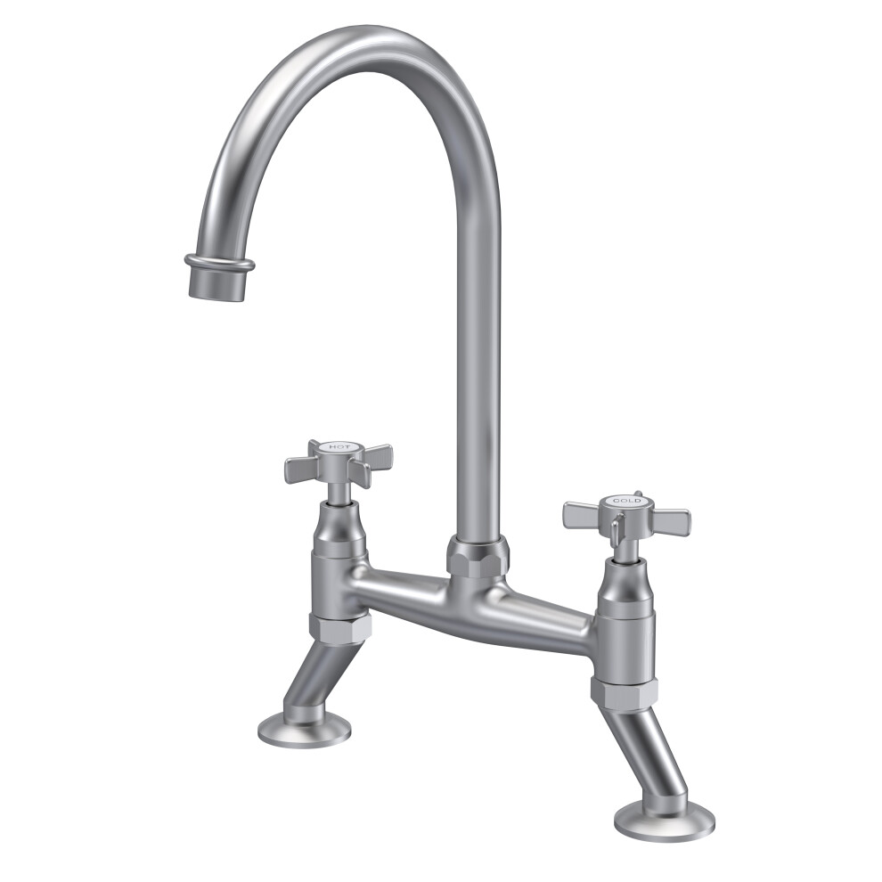 Traditional Bridge Mixer Kitchen Tap with Crosshead Handles - Brushed Nickel