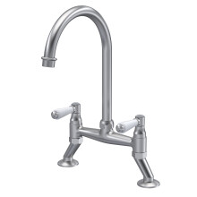 Traditional Bridge Mixer Kitchen Tap with Lever Handles - Brushed Nickel