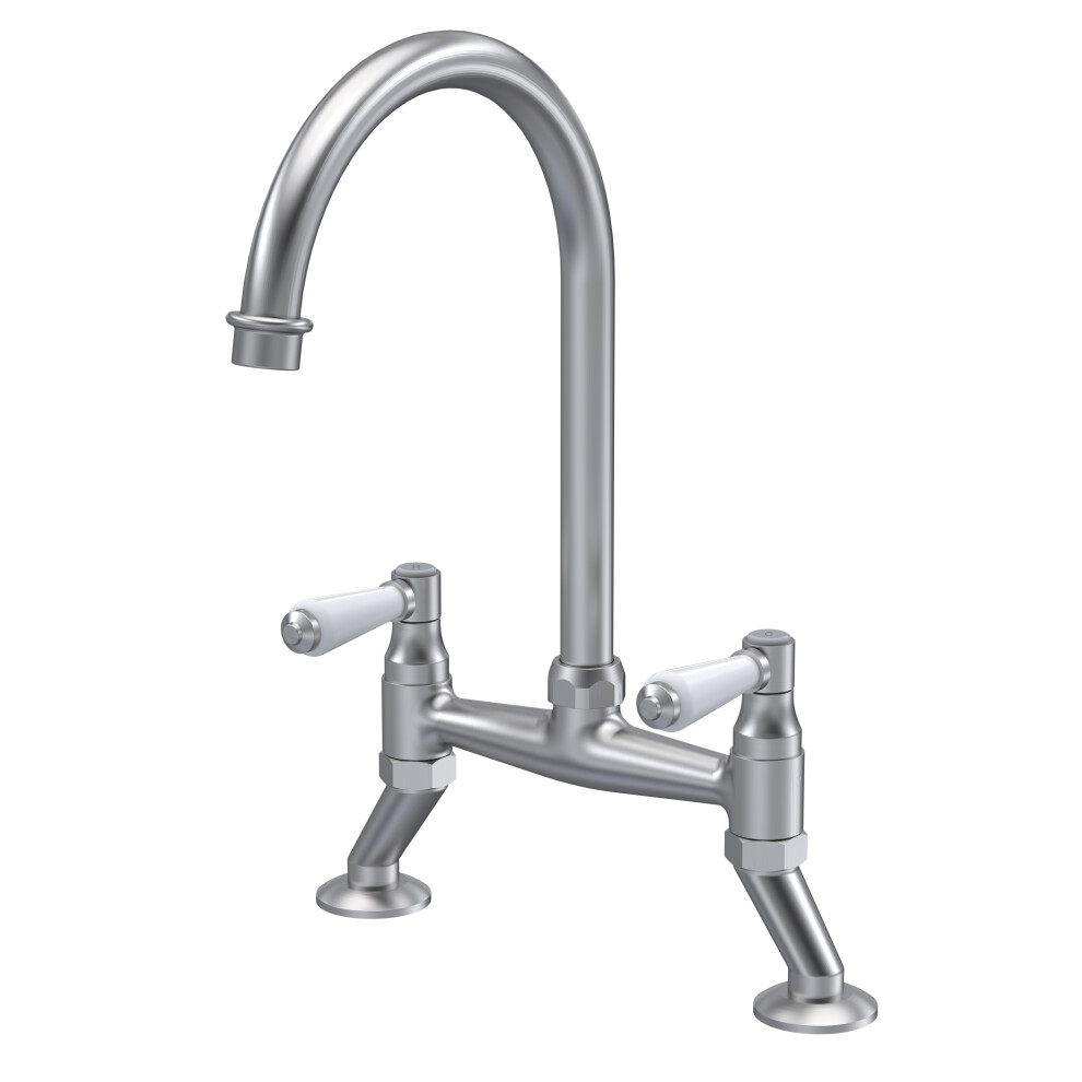 Traditional Bridge Mixer Kitchen Tap with Lever Handles - Brushed Nickel