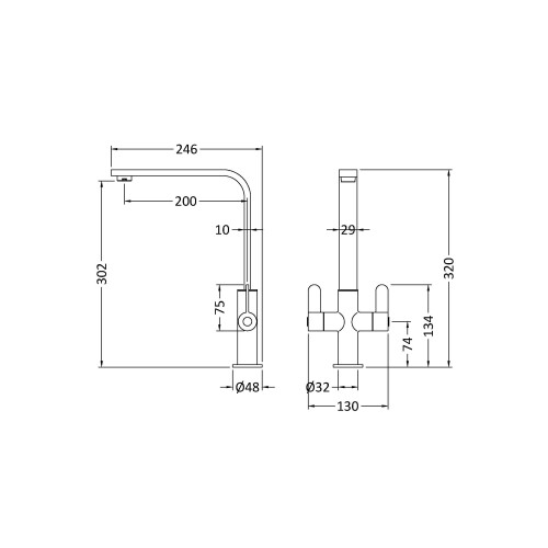 Balterley Kitchen Mono Mixer Tap with 2 Lever Handles, 302mm - Chrome 1