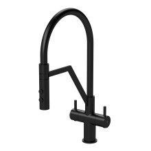 Modern Kitchen Mono Mixer Tap with 2 Lever Handles, 436mm - Matt Black