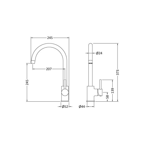 Balterley Kitchen Mono Mixer Tap with 1 Lever Handle, 436mm - Brushed Brass 1