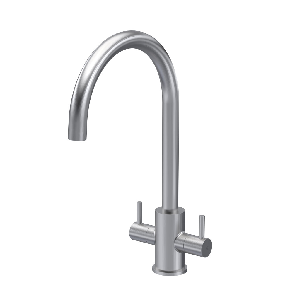 Minimalist Kitchen Mono Mixer Tap with 2 Lever Handles, 436mm - Brushed Nickel