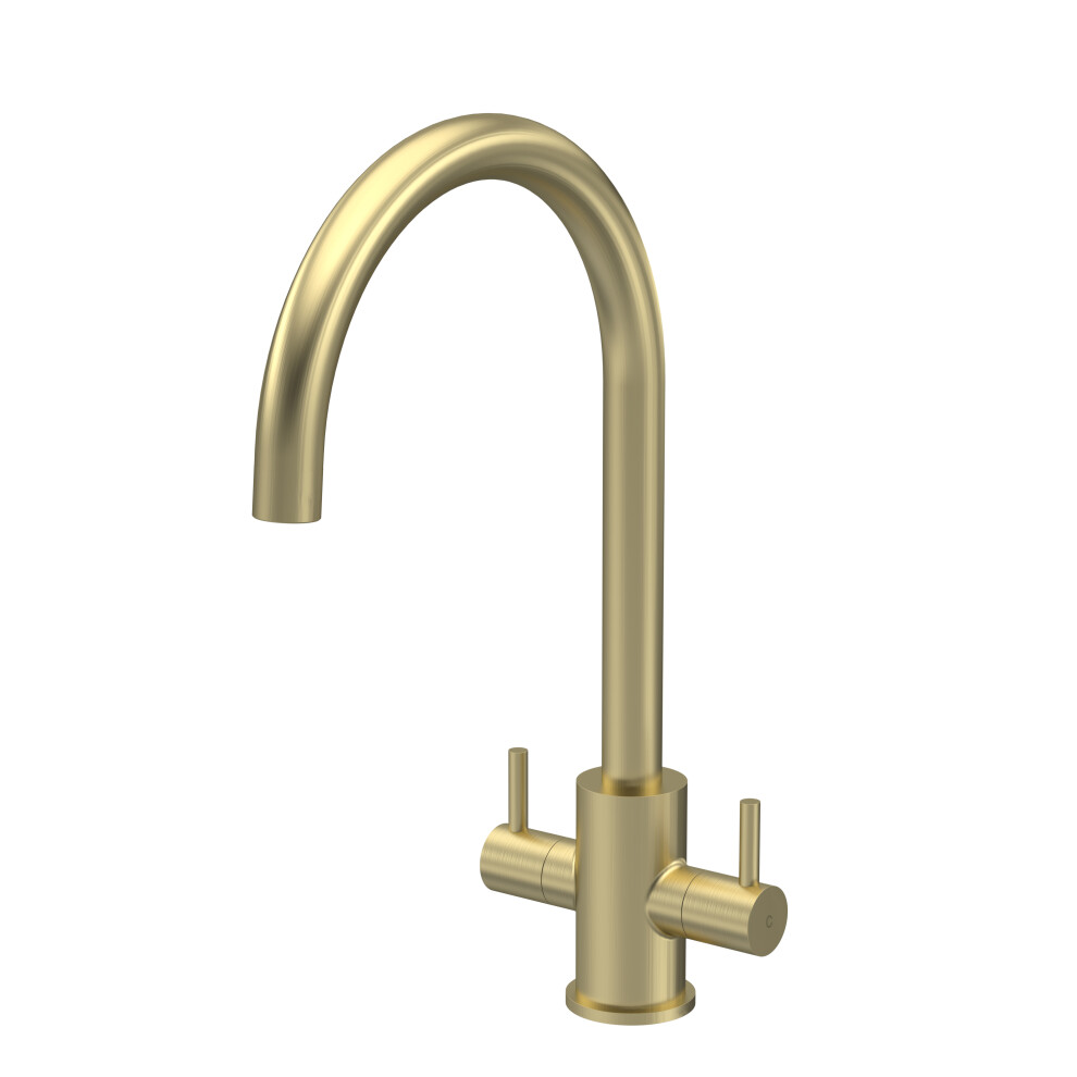 Balterley Minimalist Kitchen Mono Mixer Tap With 2 Lever Handles, 436Mm - Brushed Brass Yellow