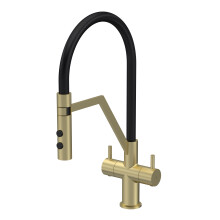 Modern Kitchen Mono Mixer Tap with 2 Lever Handles, 436mm - Brushed Brass
