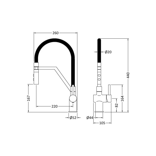 Balterley Modern Kitchen Mono Mixer Tap with 1 Lever Handle, 436mm - Chrome 1