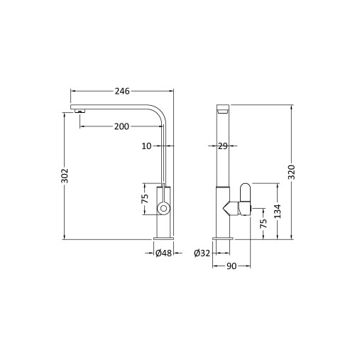 Balterley Kitchen Mono Mixer Tap with 1 Lever Handle, 302mm - Brushed Brass 1