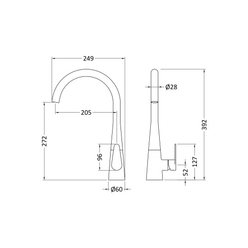 Balterley Kitchen Mono Mixer Tap with 1 Lever Handle, 398mm - Chrome 1