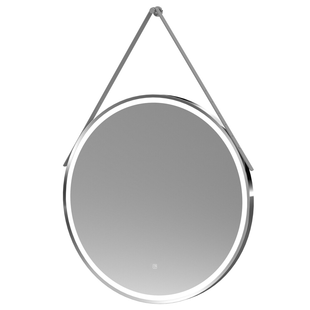 Round LED Illuminated Touch Sensor Framed Mirror with Demister & Strap, 800mm - Chrome/Grey