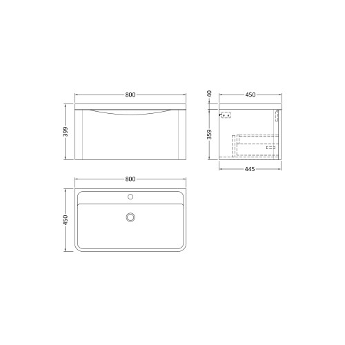 Balterley Wall Hung 1 Drawer Vanity Basin Unit with Polymarble Basin, 800mm - Satin White 1