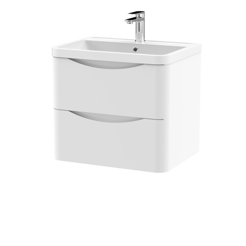 Balterley Wall Hung 2 Drawer Vanity Basin Unit with Polymarble Basin, 600mm - Satin White