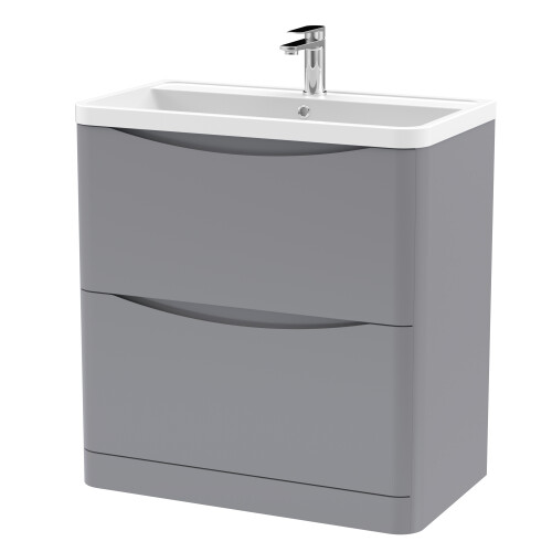 Balterley Floor Standing 2 Drawer Vanity Basin Unit with Polymarble Basin, 800mm - Satin Grey