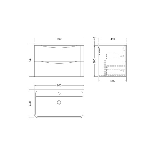 Balterley Wall Hung 2 Drawer Vanity Basin Unit with Polymarble Basin, 800mm - Satin Grey 1