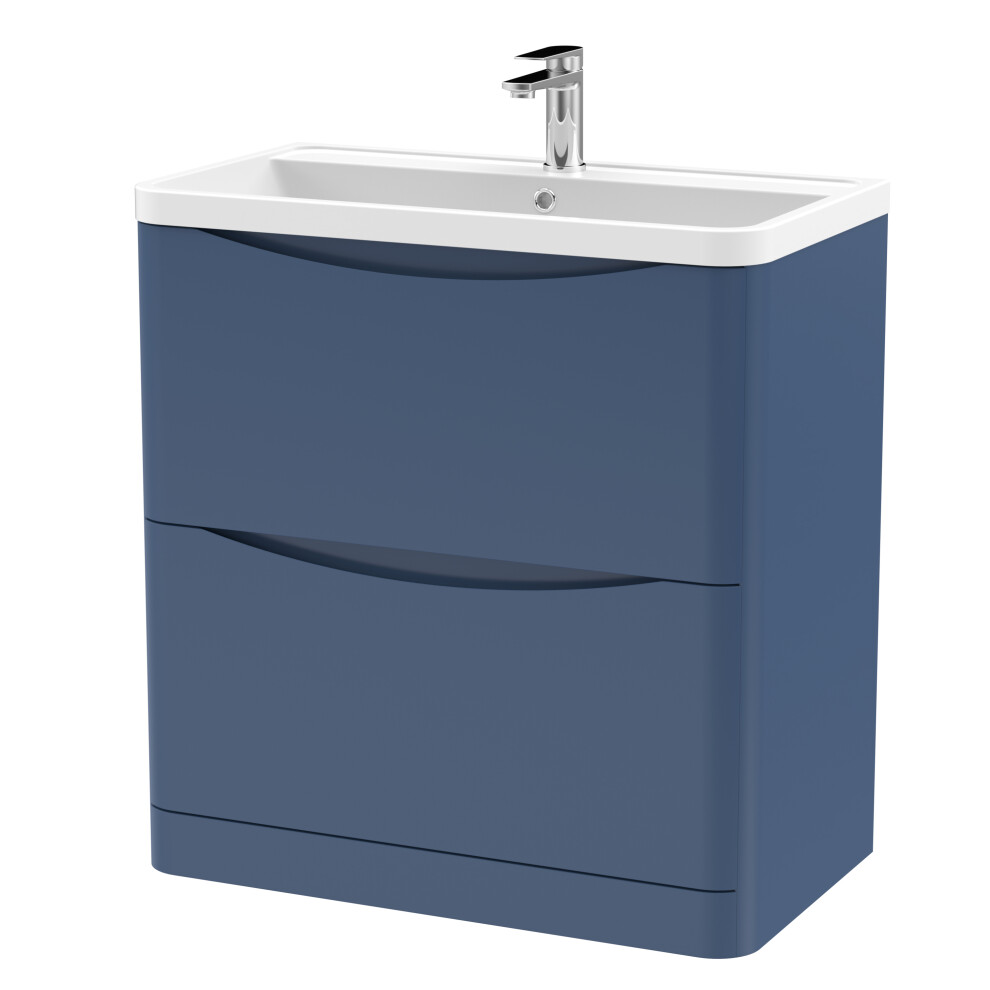 Floor Standing 2 Drawer Vanity Basin Unit with Polymarble Basin, 800mm - Satin Blue