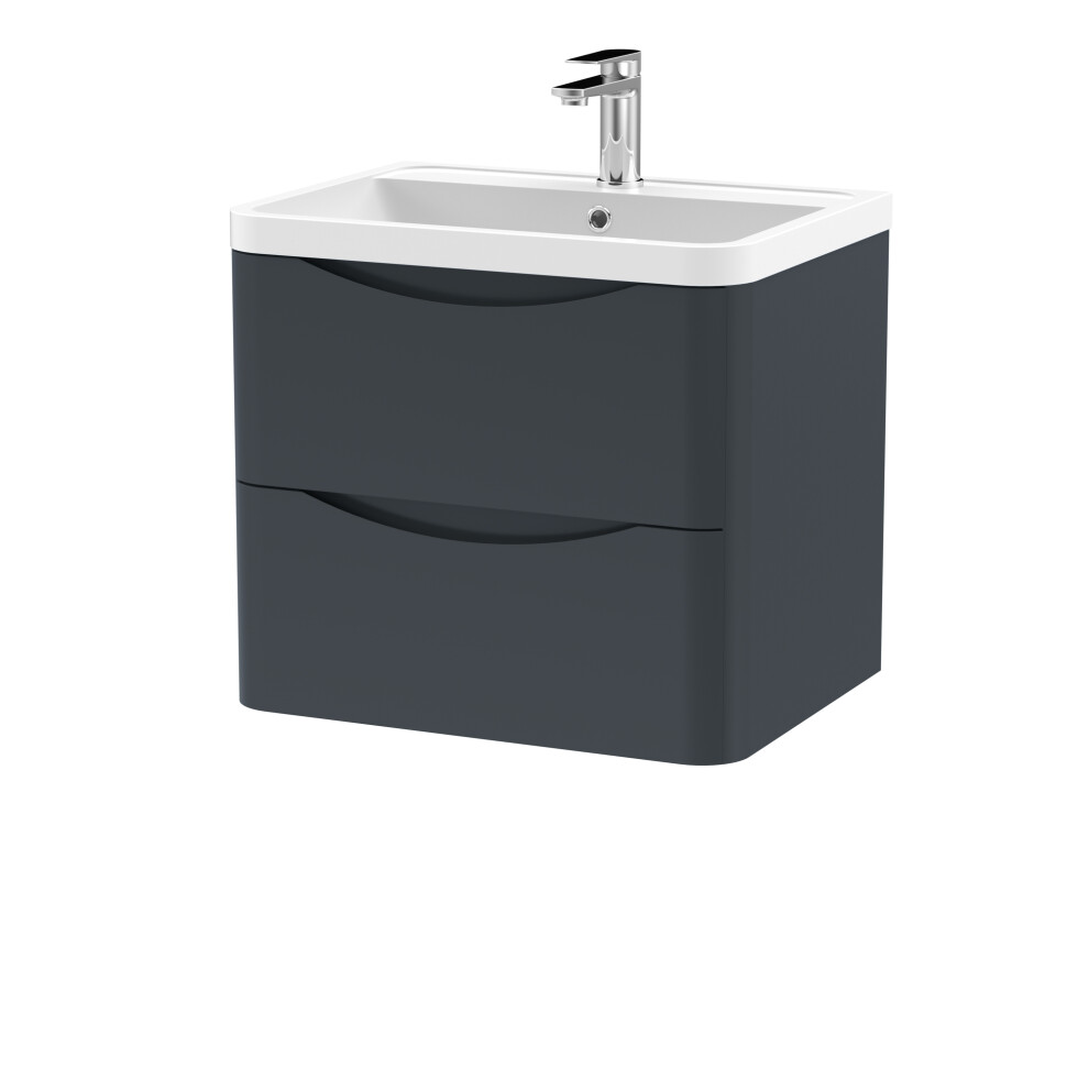 Wall Hung 2 Drawer Vanity Basin Unit with Polymarble Basin, 600mm - Soft Black- Balterley