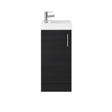 Cloakroom Floor Standing 1 Door Vanity Unit with Basin, 400mm - Woodgrain Charcoal Black