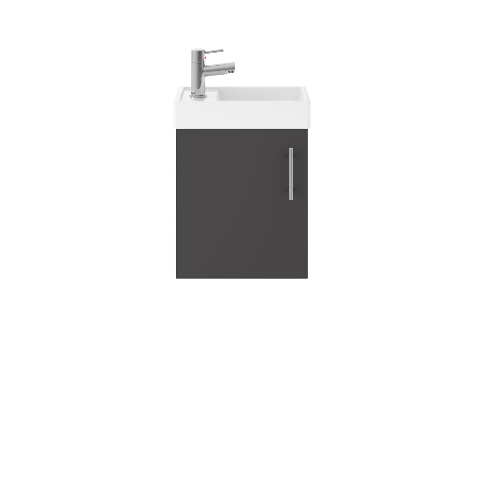 Balterley Cloakroom Wall Hung 1 Door Vanity Unit With Basin, 400Mm - Gloss Grey