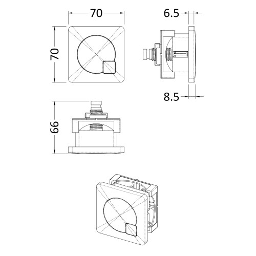 Balterley Square Dual Flush Push Button - 70mm - Brushed Pewter- Balterley 1
