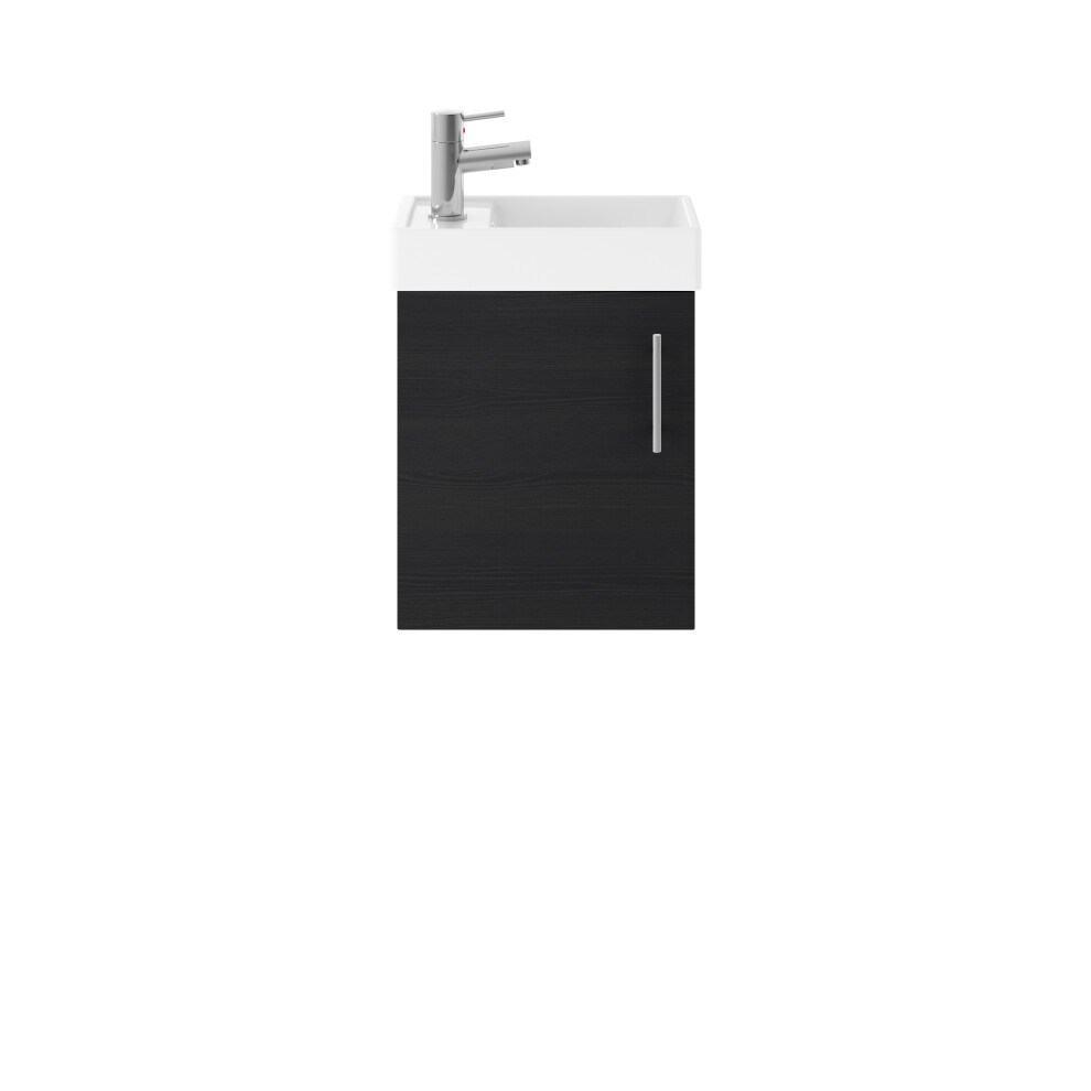 Balterley Bfsa010 Cloakroom Wall Hung Vanity Unit With Basin, 1 Door, 400Mm, Woodgrain Charcoal Black