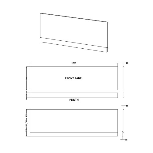 Balterley 1800mm Bath MFC Front Panel & Plinth - Woodgrain Charcoal Black 1