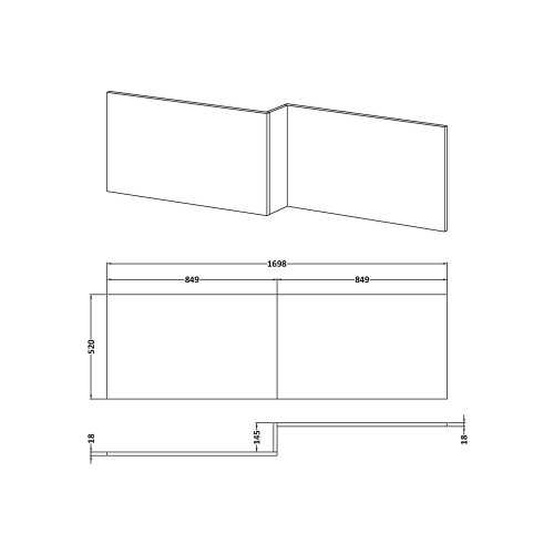 Balterley 1700mm Reversible Bath Panel - Woodgrain Charcoal Black 1