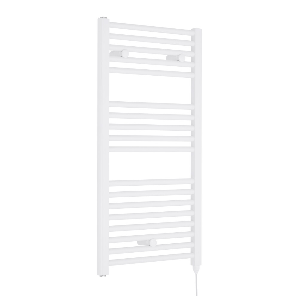 Electric Vertical Round Towel Rail with 18 Rails - 920mm x 480mm - 500 Watt - Gloss White