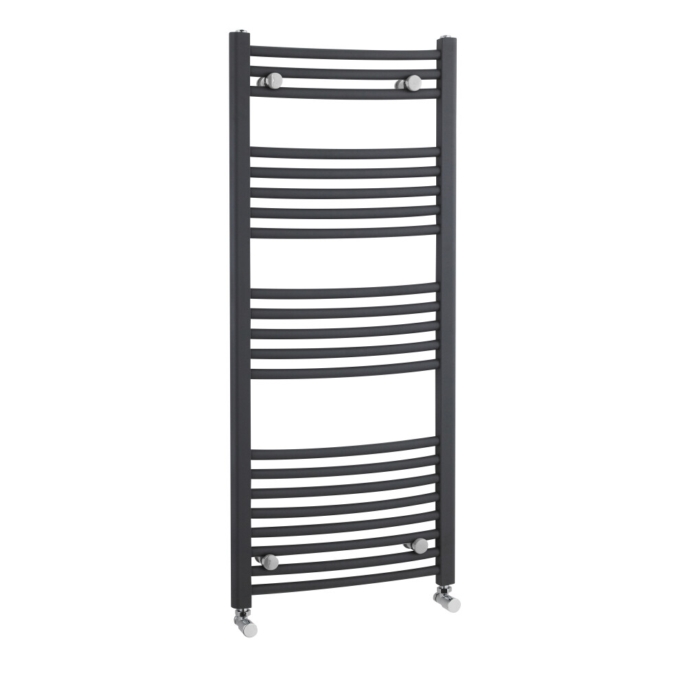 Heated Vertical Towel Rail with Curved Rails - 1689 BTU - 1150mm x 500mm - Anthracite