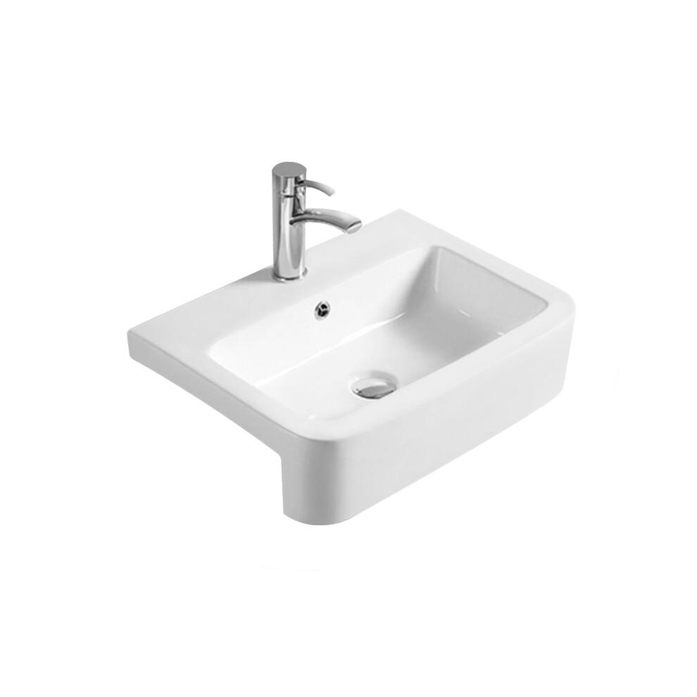 Soft Square Ceramics Semi Recessed 1 Tap Hole Compact Basin (Tap Not Included), 530mm - Balterley