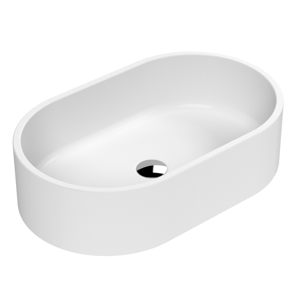 Oval Ceramic Countertop Vessel Without Overflow Matt White 565mm