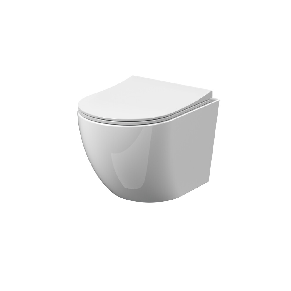 Rimless Wall Hung Toilet Pan & Soft Close Sandwich Seat - 360mm x 360mm x 482mm