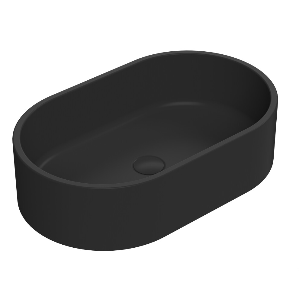 Oval Matt Ceramic Countertop Vessel Without Overflow - 565mm - Matt Black