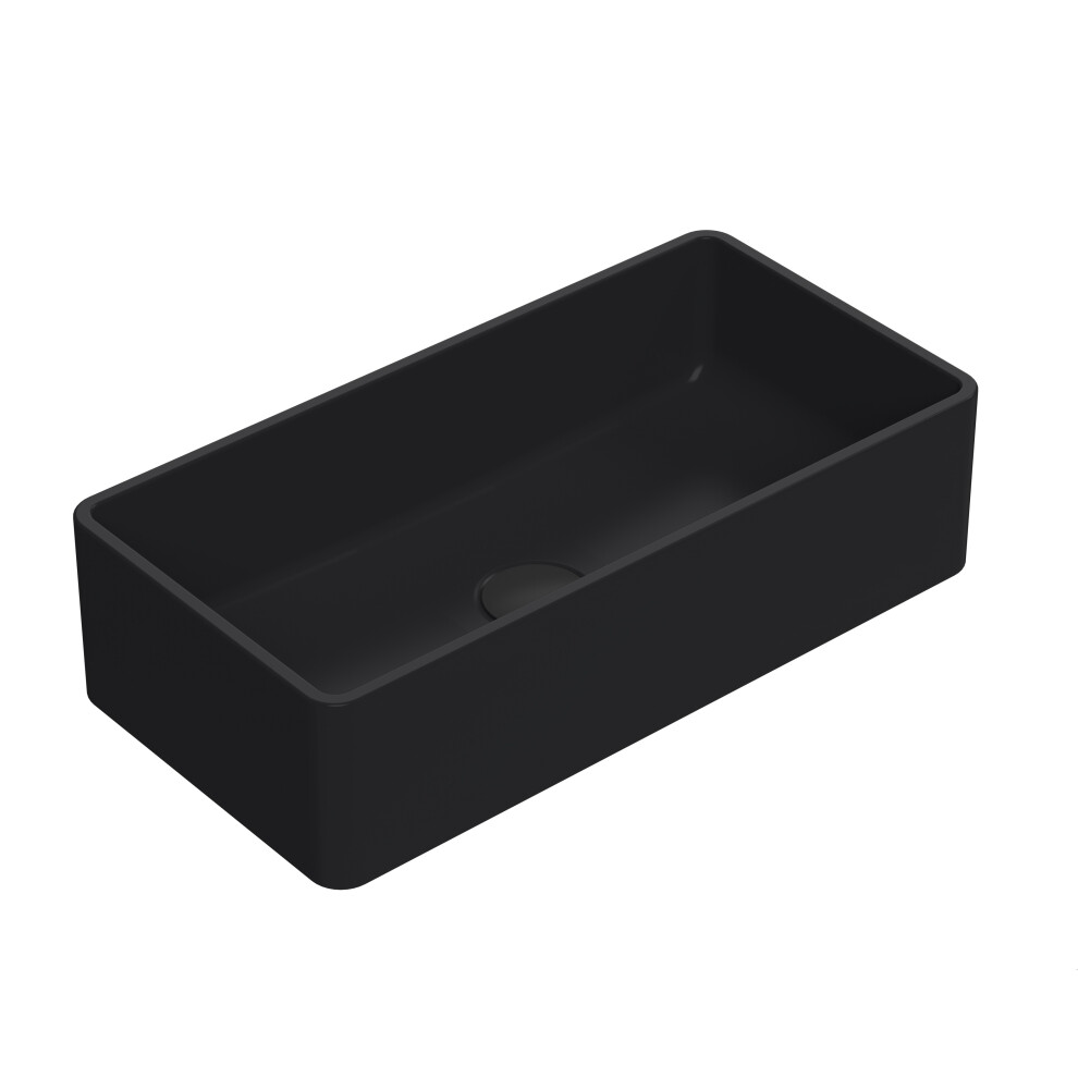 Rectangular Matt Ceramic Countertop Vessel Without Overflow - 465Mm - Matt Black 5056678401446