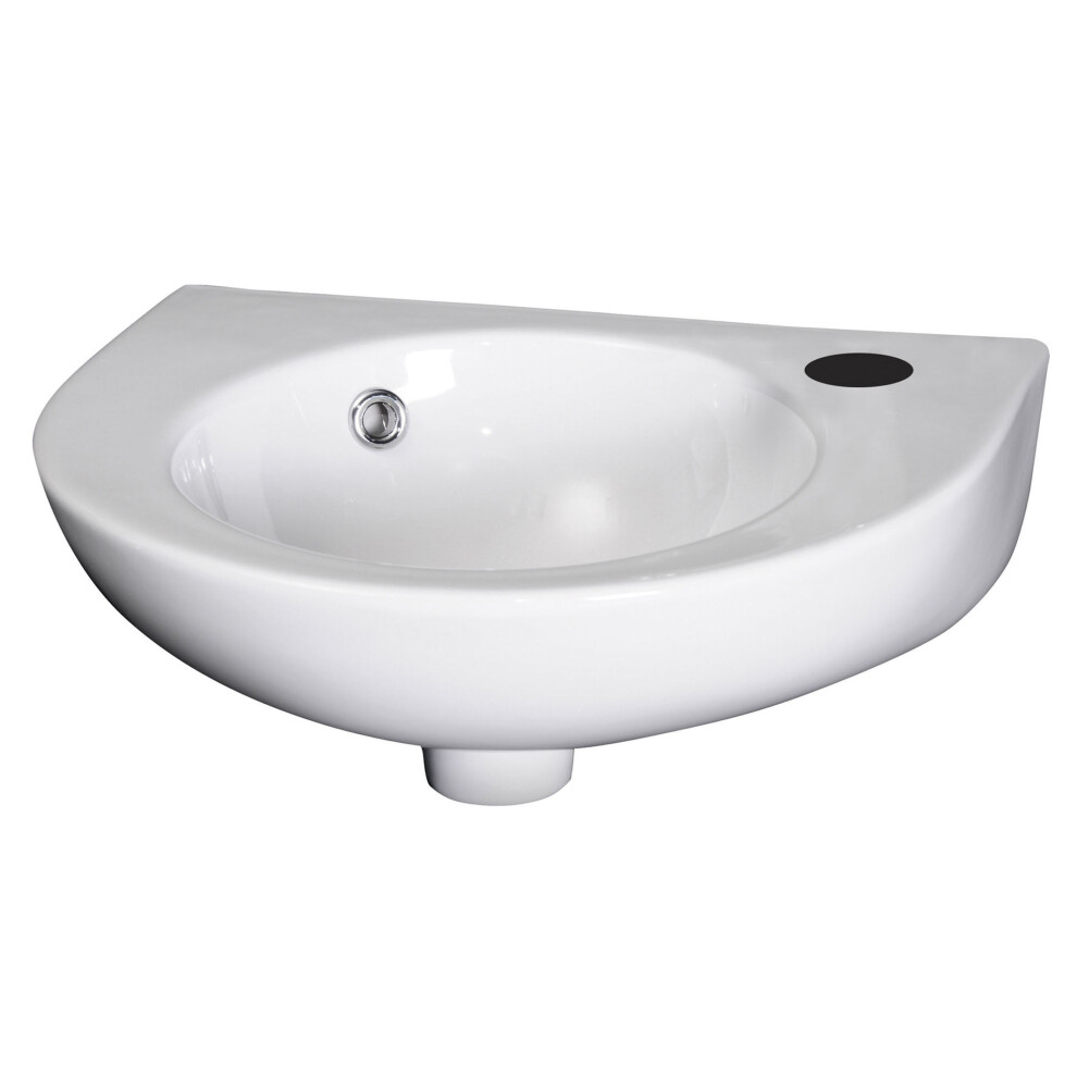 Cloakroom Wall Hung 1 Tap Hole Round Ceramic Basin with Overflow - 450mm